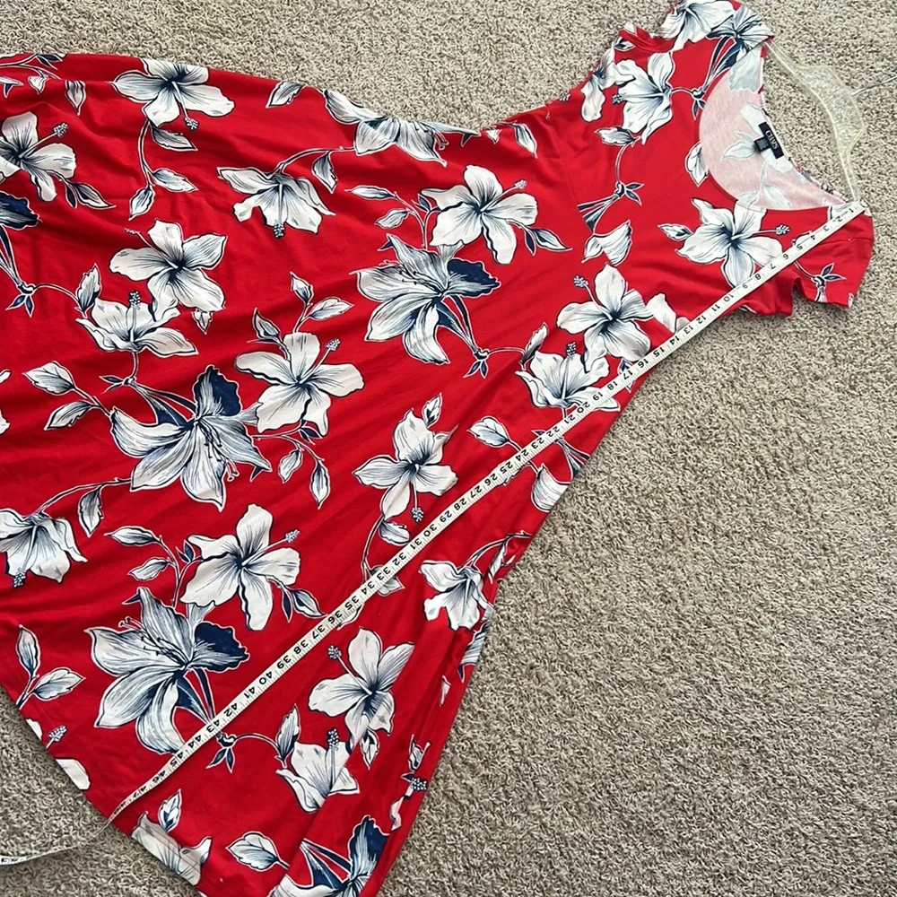 CHAPS🌺Floral TROPICAL Maxi DRESS Long Red Maxi Flare Hibiscis Flowers size Small - Picture 10 of 11